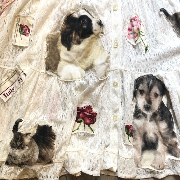 Custom puppy kitten rose patchwork long sleeve lace babydoll dress. Size M - Picture 3 of 8